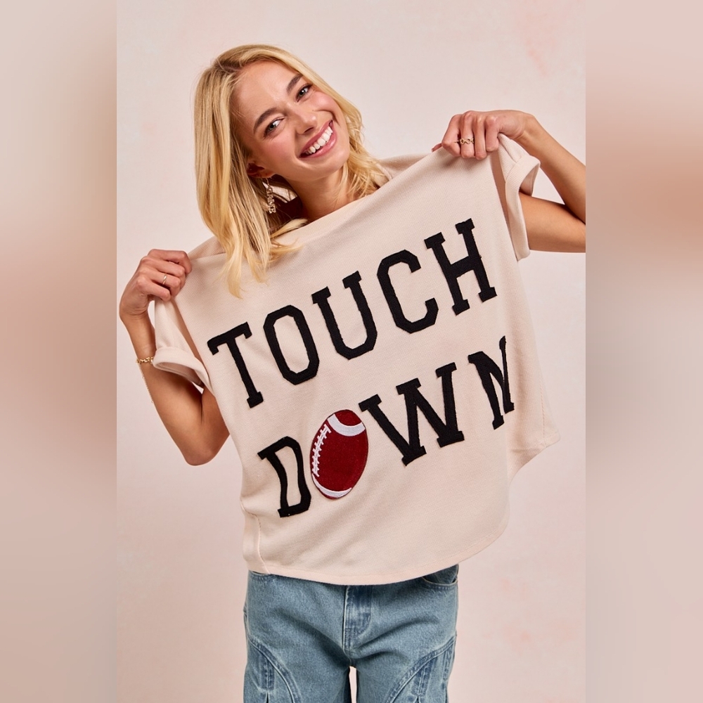 BiBi Game Day Touchdown Letter Patches Waffle Short Top - Picture 4 of 14